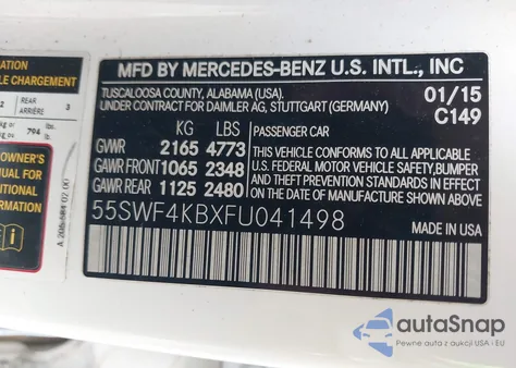 2015 Mercedes-Benz C 300 4Matic from USA, damaged, VIN 55SWF4KBXFU041498